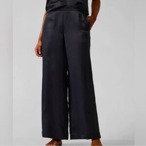 Athleta Calm Cool Pajama Pants Size S Black Satin Sleep Lounge NWT 5016-0057